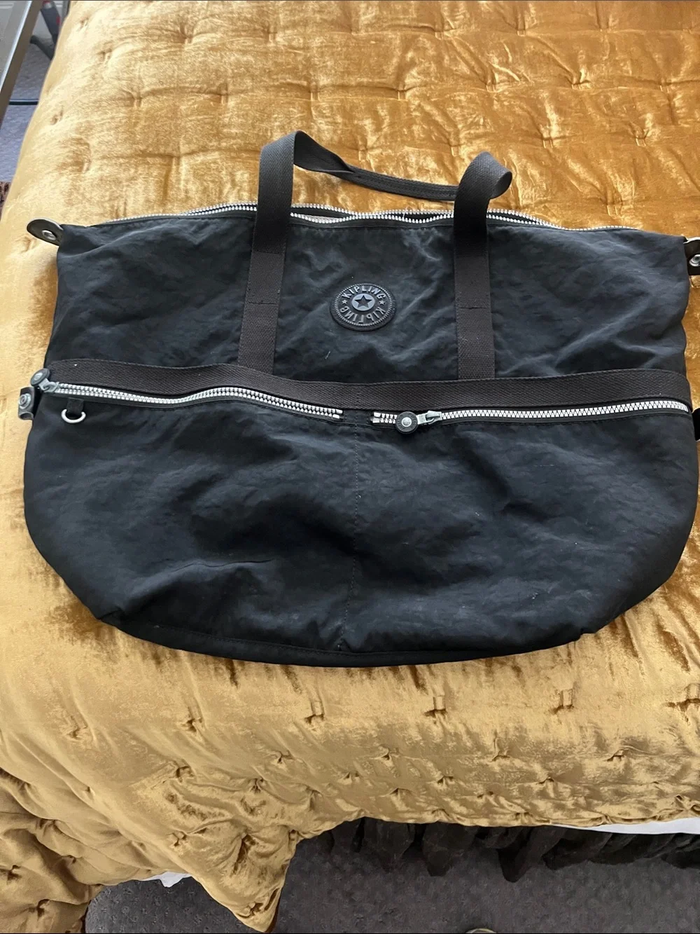 Kipling Black Travel Tote Bag with Front Zip Pocket